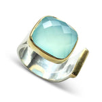 Statement Ring in Gold and Silver: Light Blue Topaz / Size 8 - Sugar River Shoppe