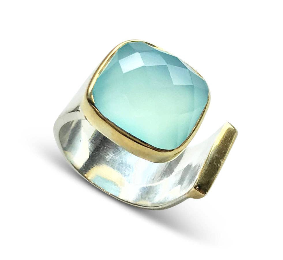 Statement Ring in Gold and Silver: Light Blue Topaz / Size 8 - Sugar River Shoppe