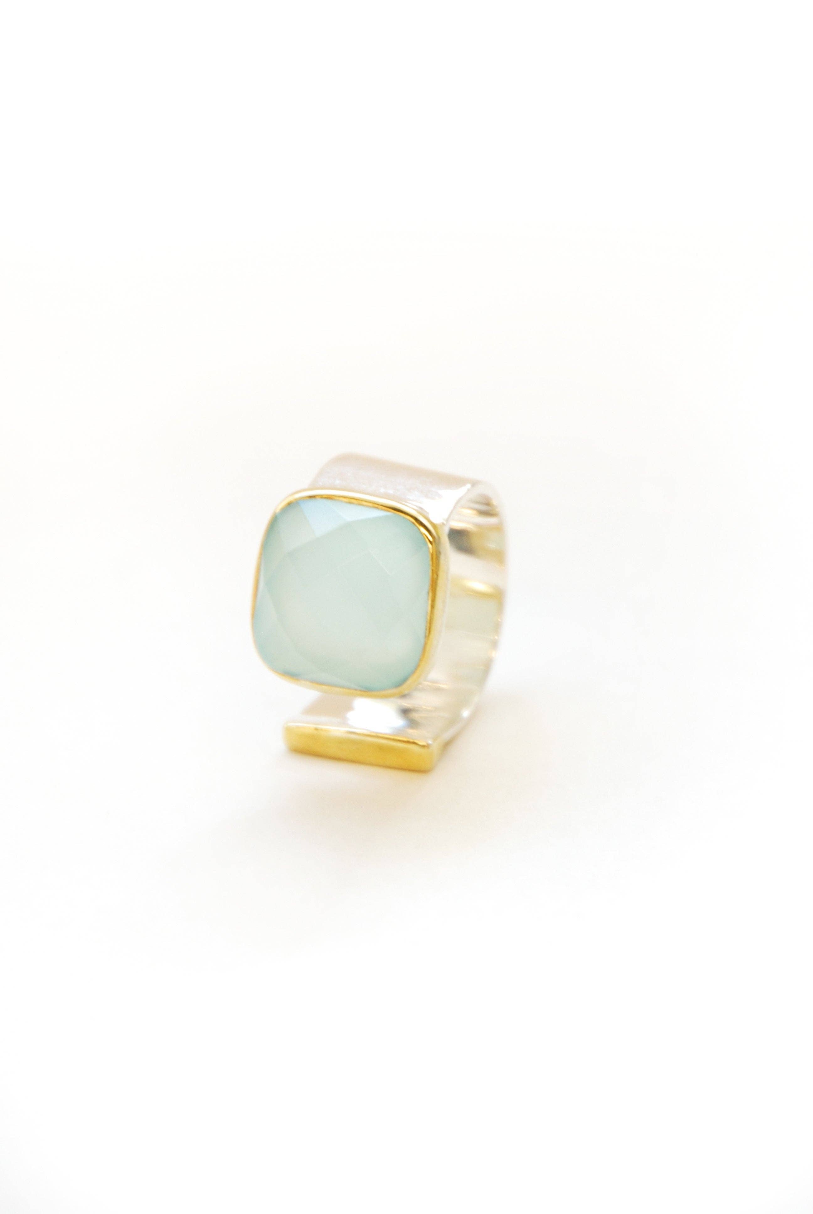 Statement Ring in Gold and Silver: Light Blue Topaz / Size 8 - Sugar River Shoppe