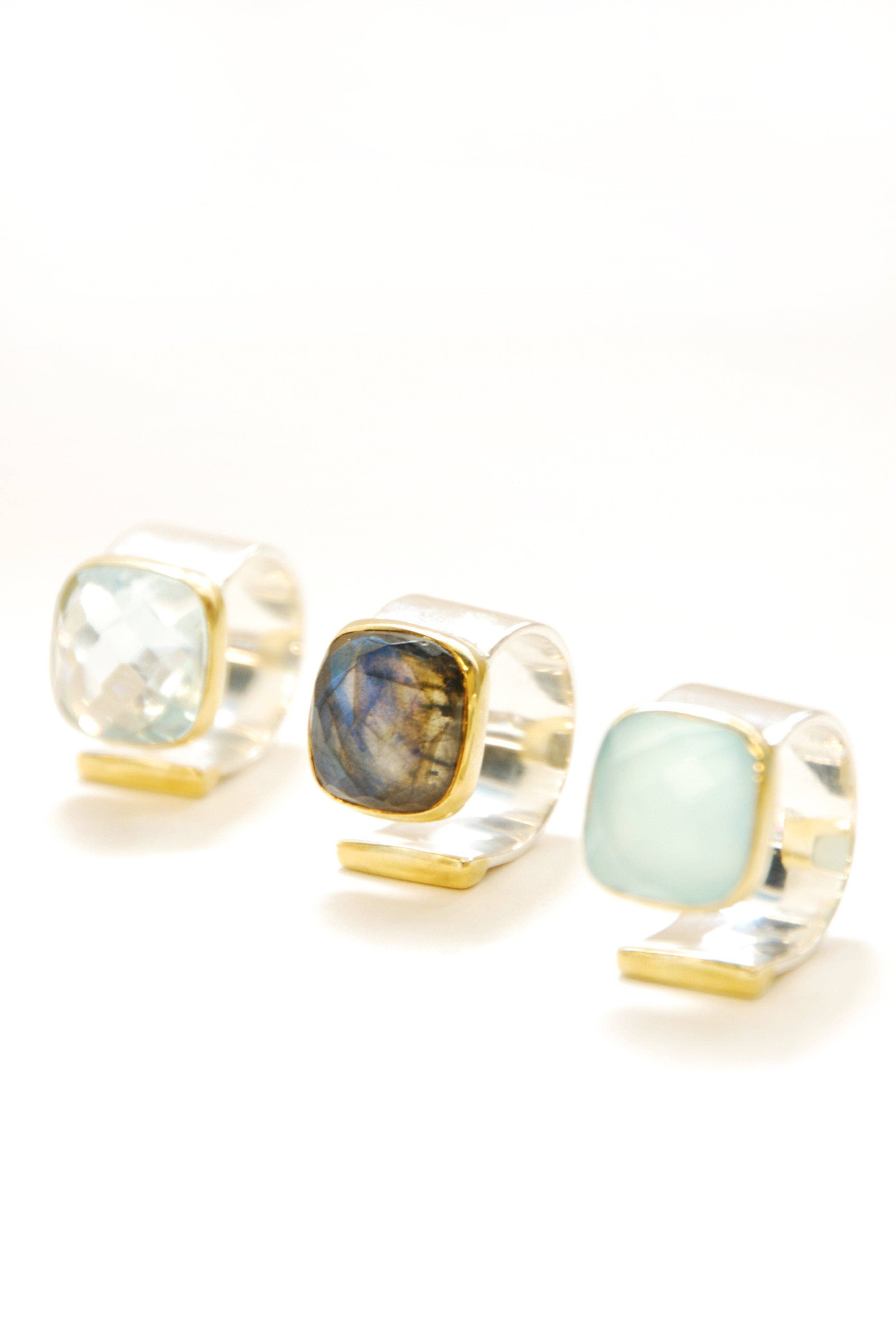 Statement Ring in Gold and Silver: Light Blue Topaz / Size 8 - Sugar River Shoppe