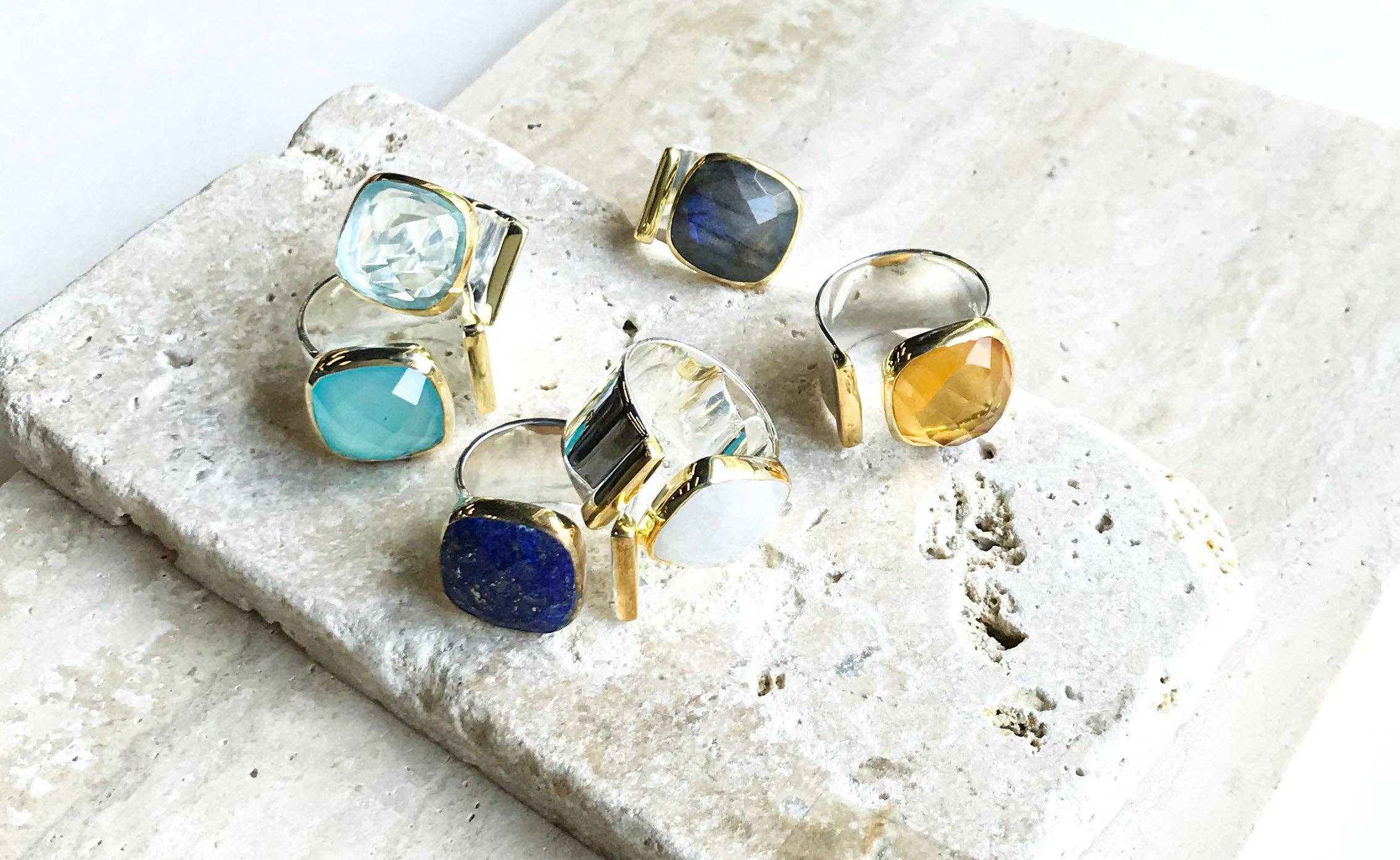 Statement Ring in Gold and Silver: Light Blue Topaz / Size 8 - Sugar River Shoppe