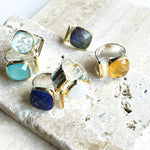 Statement Ring in Gold and Silver: Light Blue Topaz / Size 8 - Sugar River Shoppe