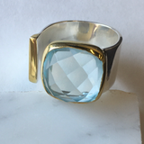 Statement Ring in Gold and Silver: Light Blue Topaz / Size 8 - Sugar River Shoppe