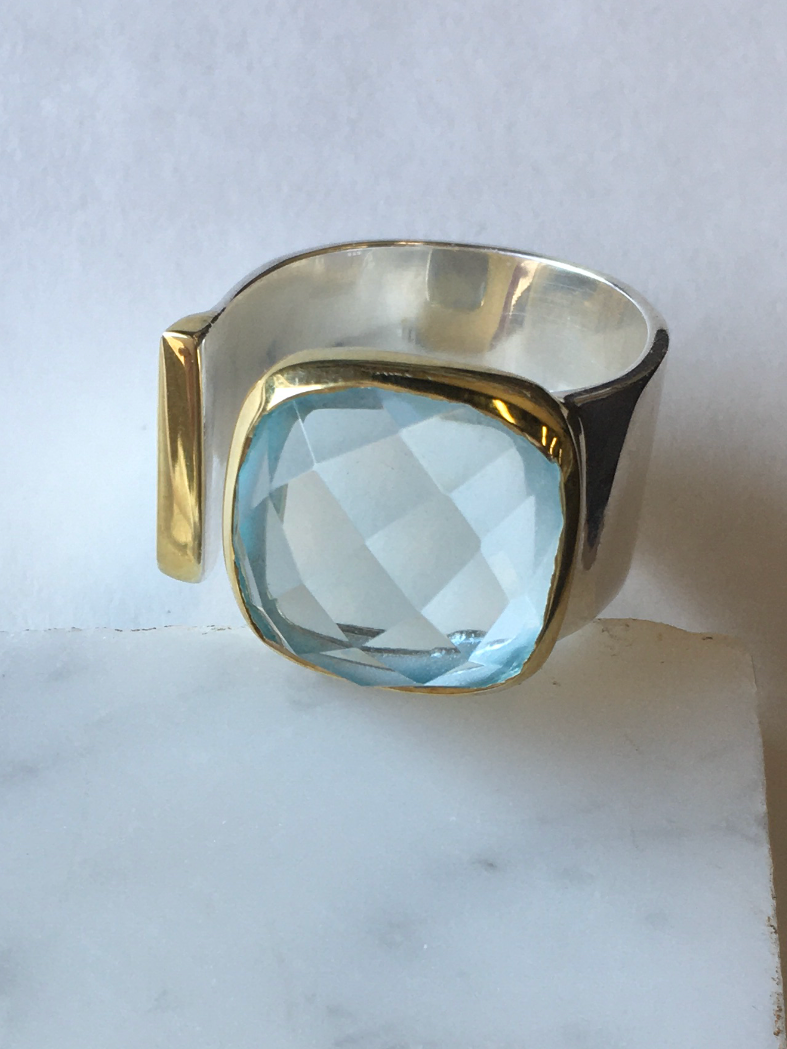 Statement Ring in Gold and Silver: Light Blue Topaz / Size 8 - Sugar River Shoppe