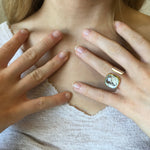 Statement Ring in Gold and Silver: Light Blue Topaz / Size 8 - Sugar River Shoppe