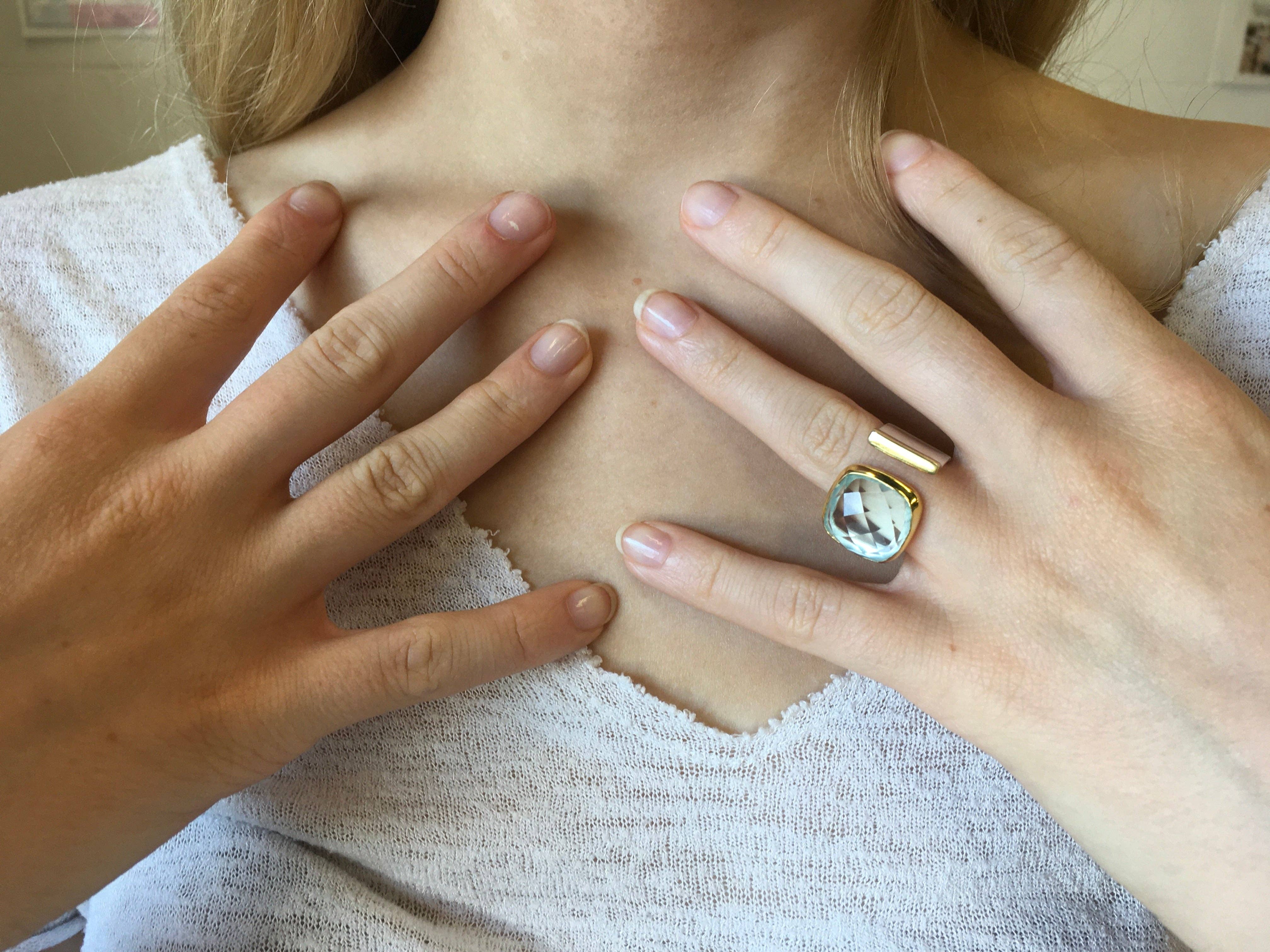 Statement Ring in Gold and Silver: Light Blue Topaz / Size 8 - Sugar River Shoppe
