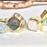 Statement Ring in Gold and Silver: Light Blue Topaz / Size 8 - Sugar River Shoppe
