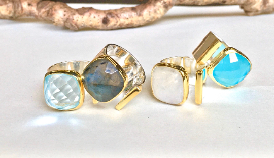 Statement Ring in Gold and Silver: Light Blue Topaz / Size 8 - Sugar River Shoppe