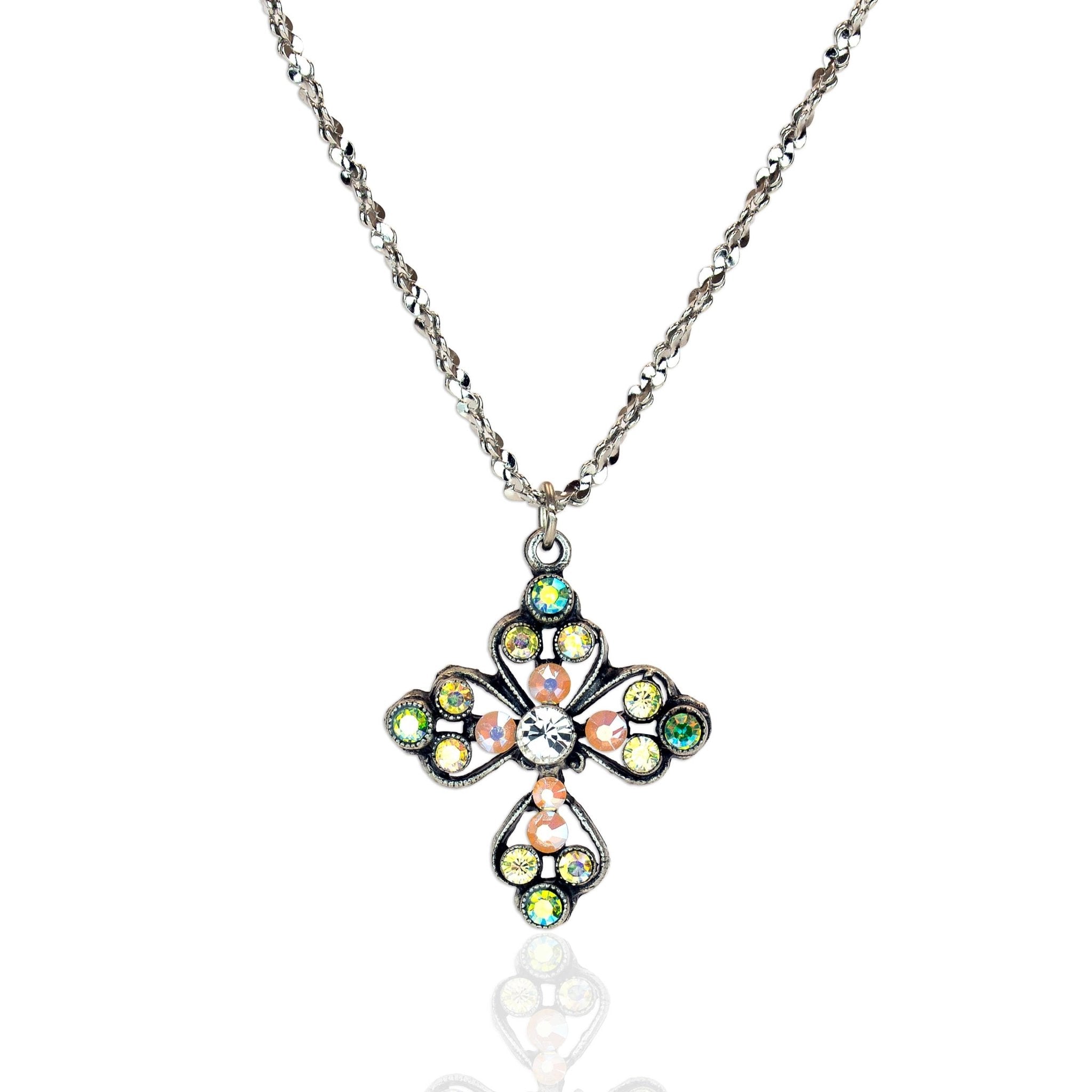 Yellow and Pink Pastel Iridescent Crystal Cross Necklace - Anne Koplik Designs, Inc. - 59758888 - Sugar River Shoppe - 