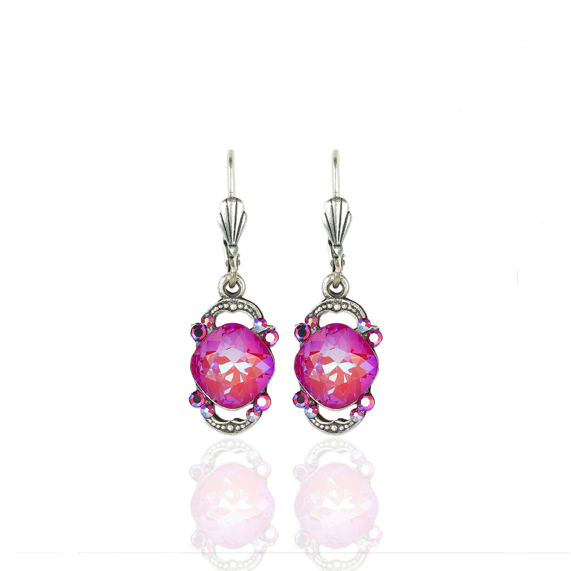 Eva Crystal Earrings: Royal Red DeLite / Leverback - Sugar River Shoppe