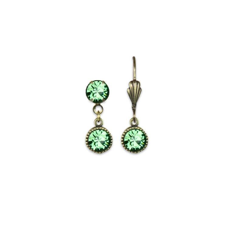 Perfect Match Crystal Drop Earrings - Brass: Leverback / Peridot - Sugar River Shoppe