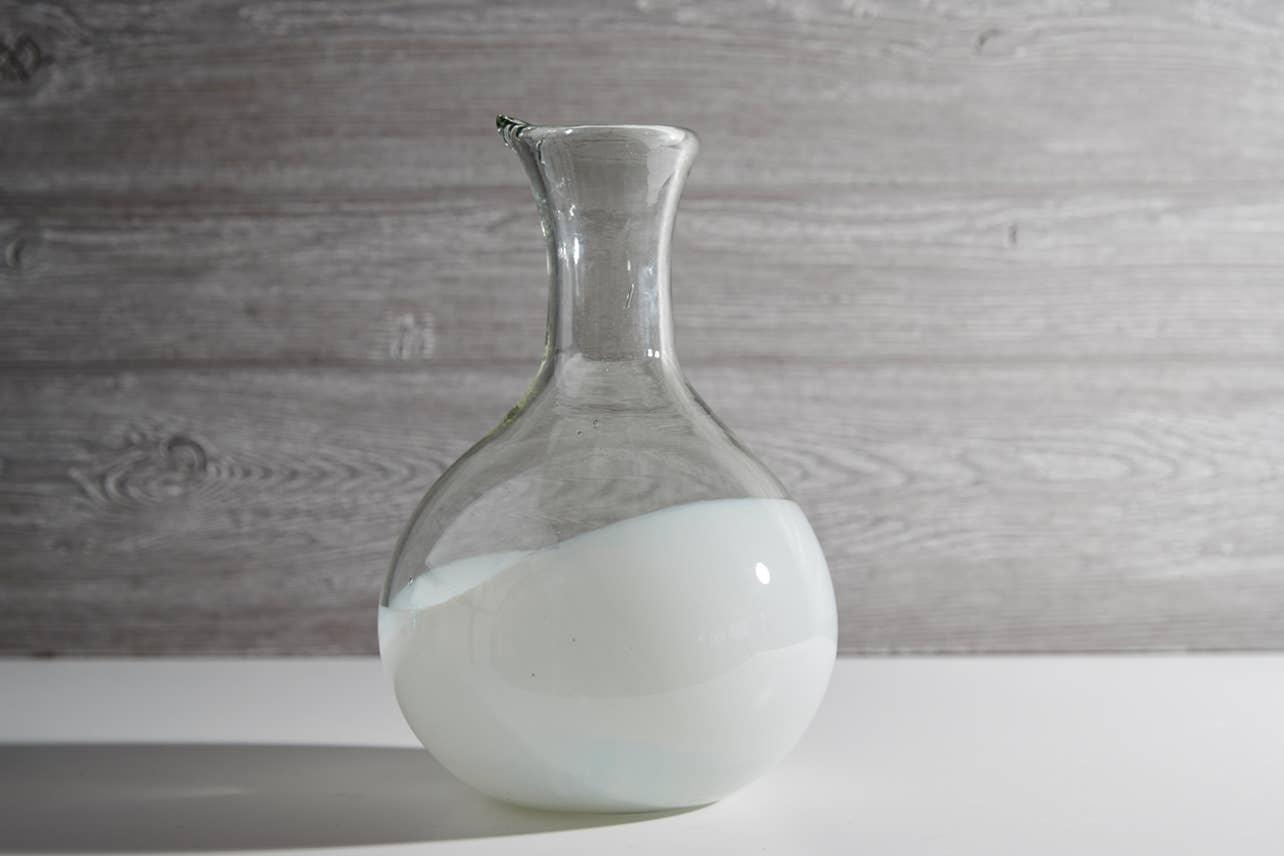 Handblown Glass Carafe - White Base - Sugar River Shoppe