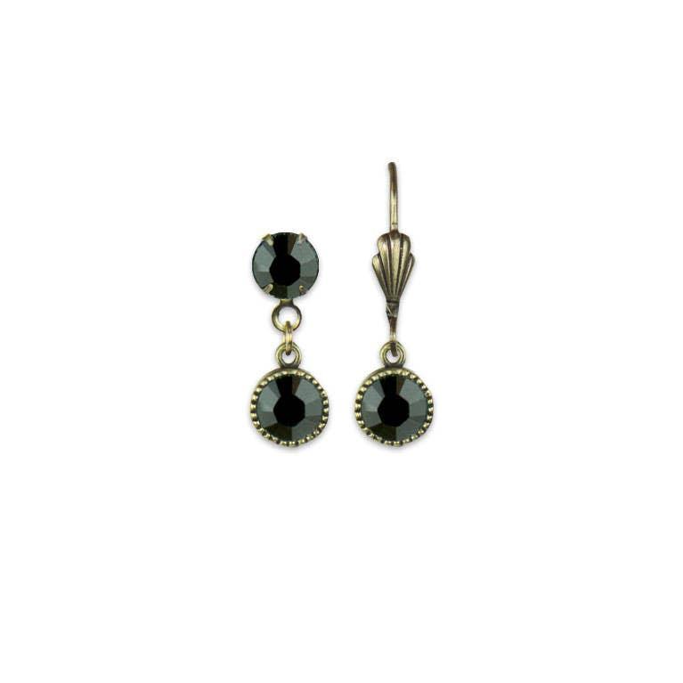 Perfect Match Crystal Drop Earrings - Brass: Leverback / Jet Black - Sugar River Shoppe