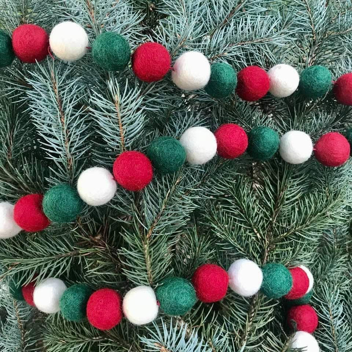 Christmas Decor Garland Balls - Christmas Green & White - Sugar River Shoppe