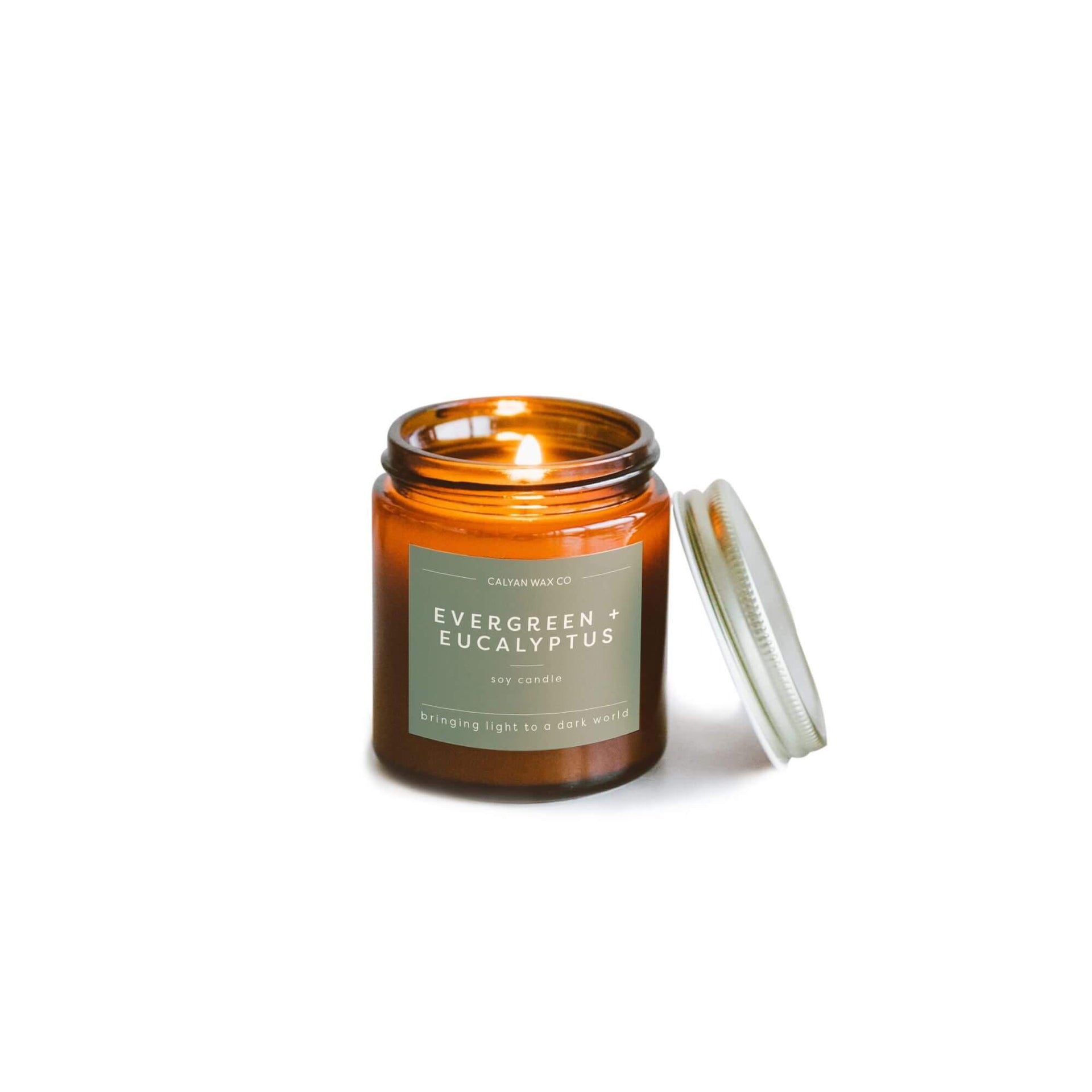 Evergreen + Eucalyptus Mini Amber Jar Soy Candle - Sugar River Shoppe