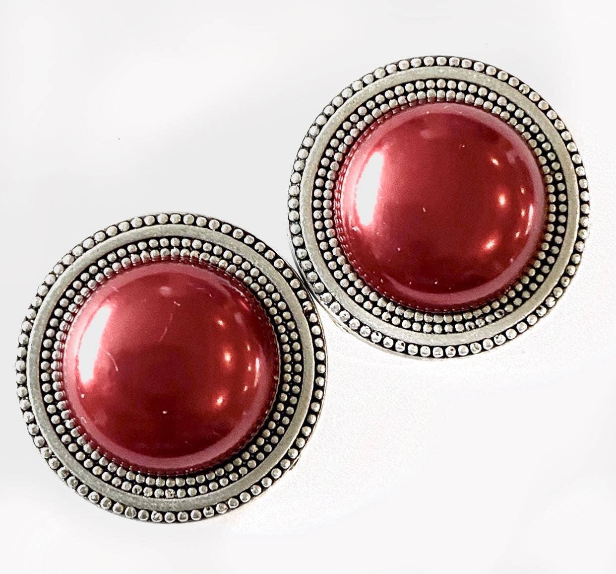 Pearl Ruby Red Low Dome Magnet Button Pin Set - Sugar River Shoppe