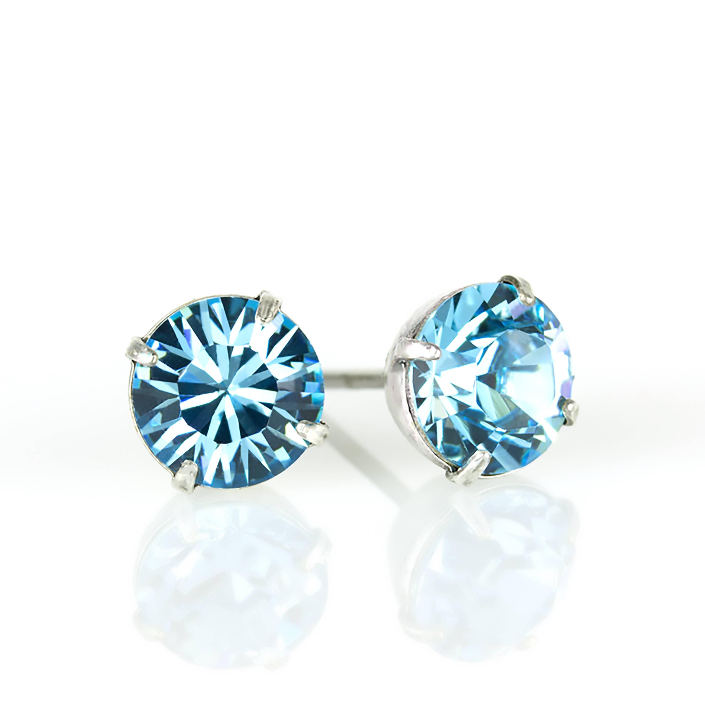 Simple Crystal Stud Earring - Silver - 6mm: Aqua - Sugar River Shoppe