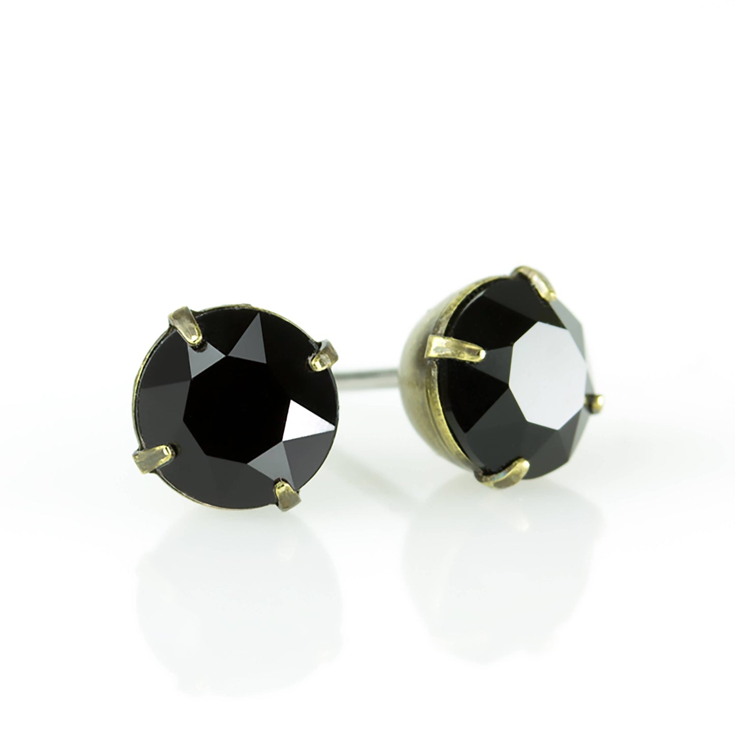 Simple Crystal Stud Earring - Brass - 6mm: Jet Black