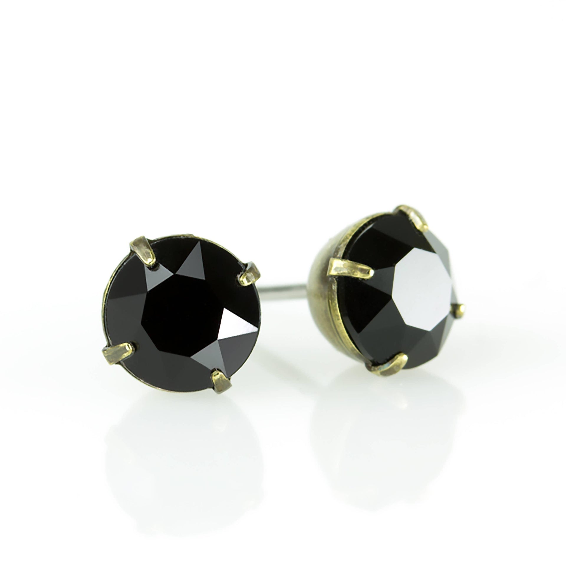 Simple Crystal Stud Earring - Brass - 6mm: Jet Black - Sugar River Shoppe