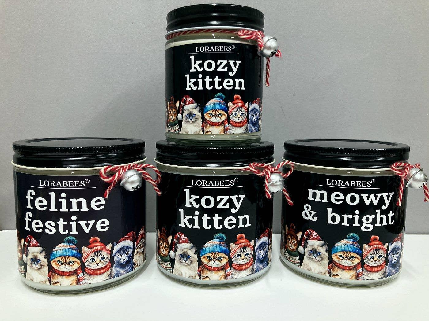 Christmas Winter Cats Glass Jar 100% Soy Wax Candles: Kozy Kitten / 16 oz - Sugar River Shoppe