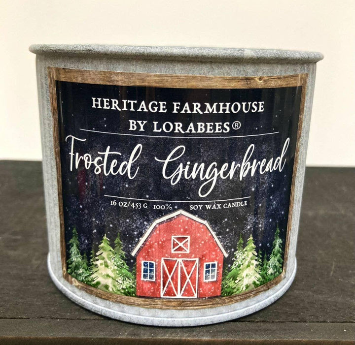 Heritage Farmhouse Christmas 16 oz Tin 100% Soy Wax Candle: Merry & Bright - Sugar River Shoppe