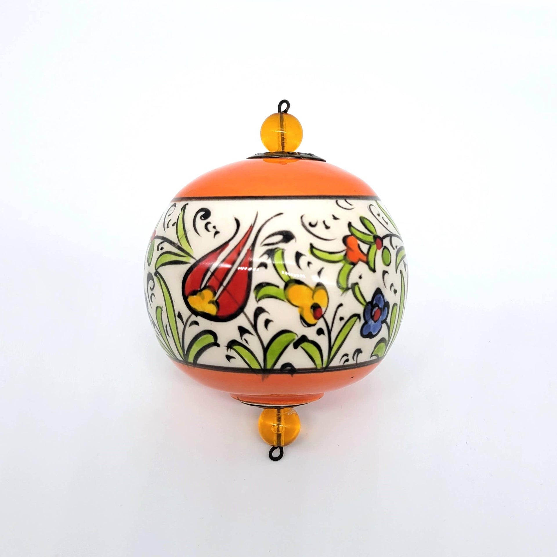 Ceramic Ball Christmas Ornament in Assorted Colors: Orange - Sugar River Shoppe