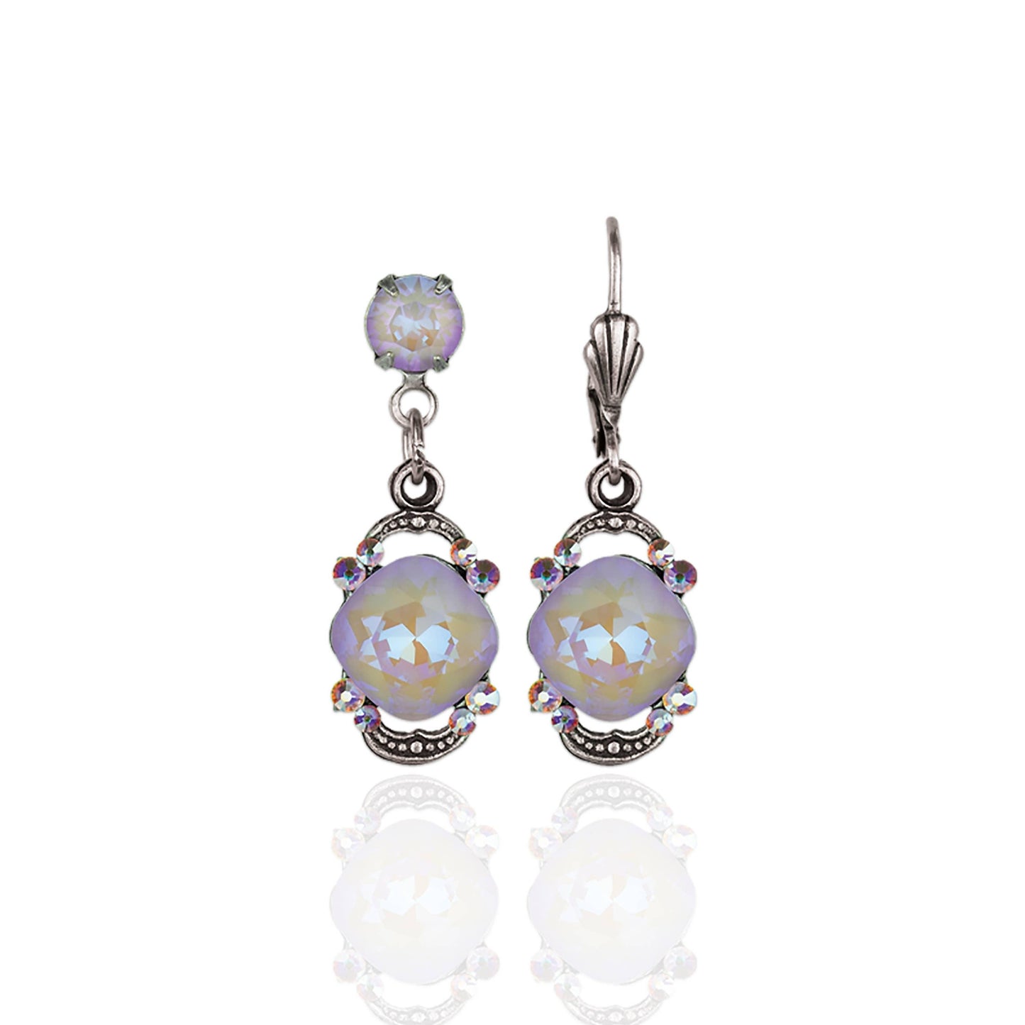 Eva Crystal Earrings: Lavender DeLite / Leverback - Sugar River Shoppe