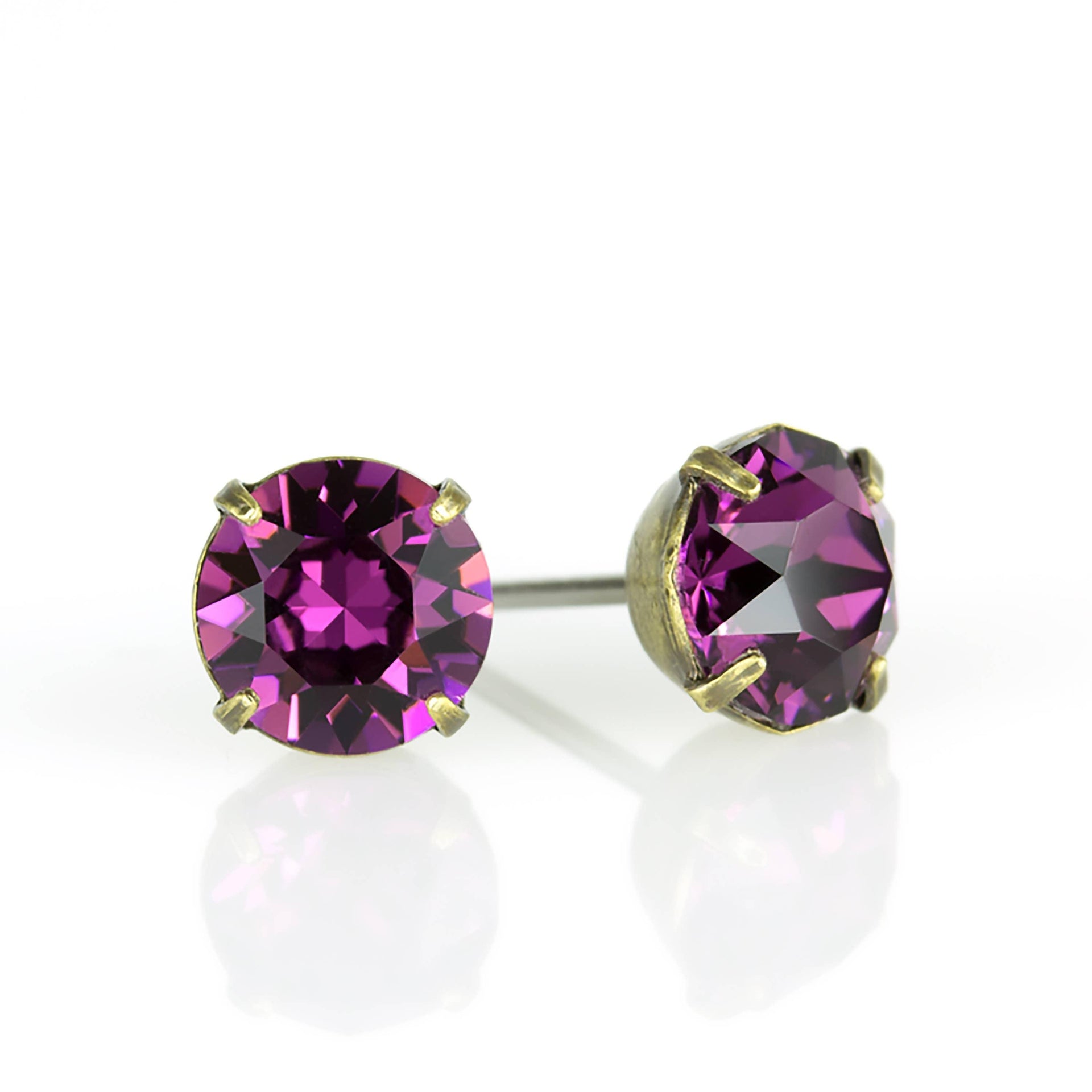 Simple Crystal Stud Earring - Brass - 6mm: Amethyst - Sugar River Shoppe