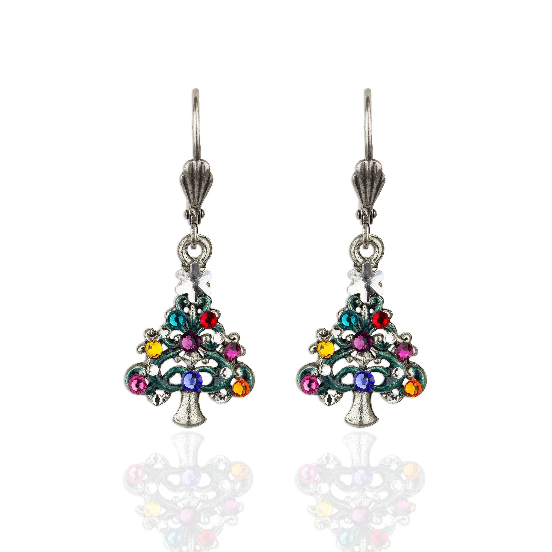 Tinselle Crystal Christmas Tree Earrings: Leverback - Sugar River Shoppe