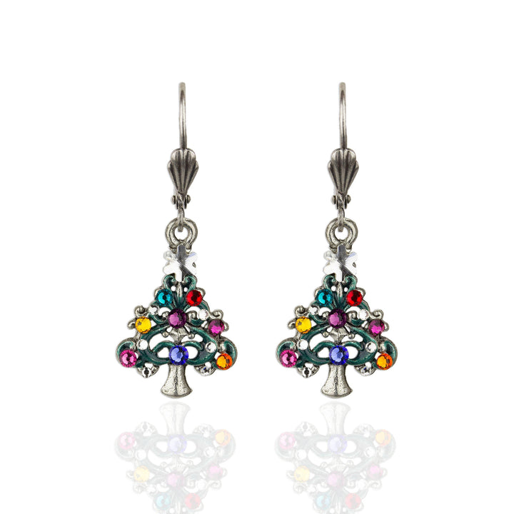 Tinselle Crystal Christmas Tree Earrings: Leverback - Sugar River Shoppe