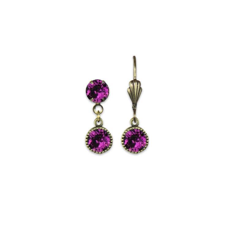 Perfect Match Crystal Drop Earrings - Brass: Leverback / Amethyst - Sugar River Shoppe