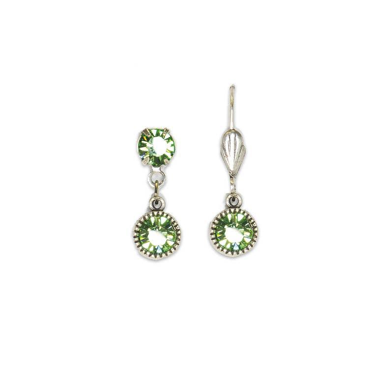 Perfect Match Crystal Drop Earrings - Silver: Leverback / Peridot - Sugar River Shoppe