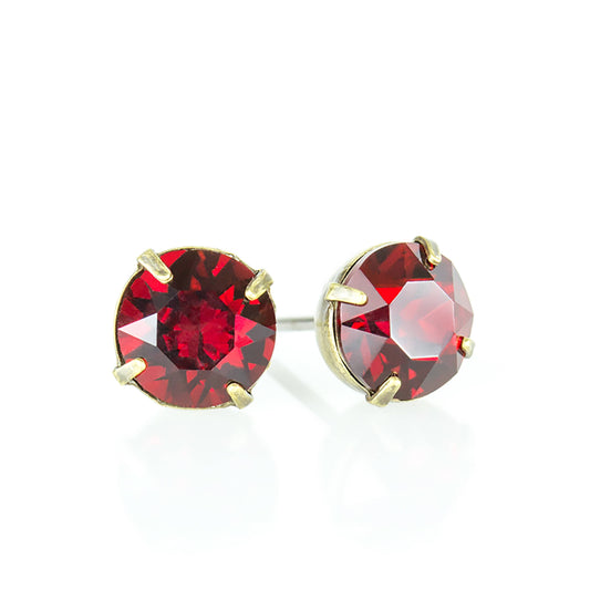 Simple Crystal Stud Earring - Brass - 6mm: Red