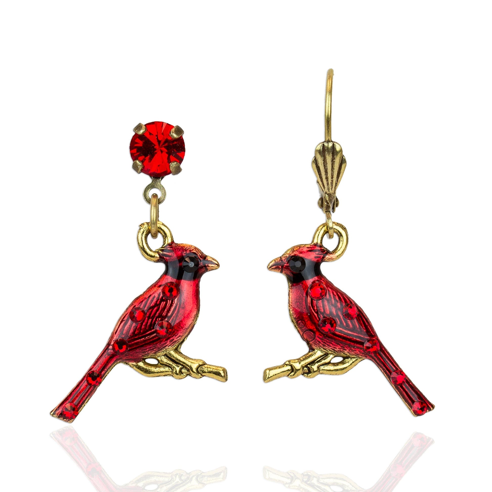 Halia Crystal Cardinal Earrings: Leverback - Sugar River Shoppe