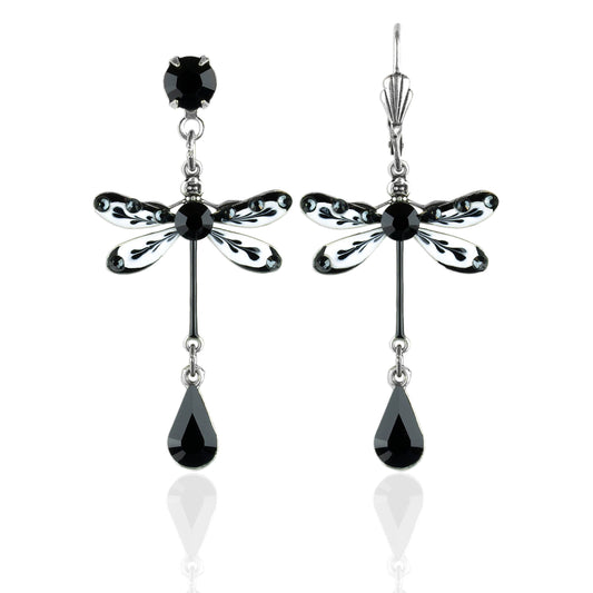 Libella Crystal Dragonfly Earrings: Leverback
