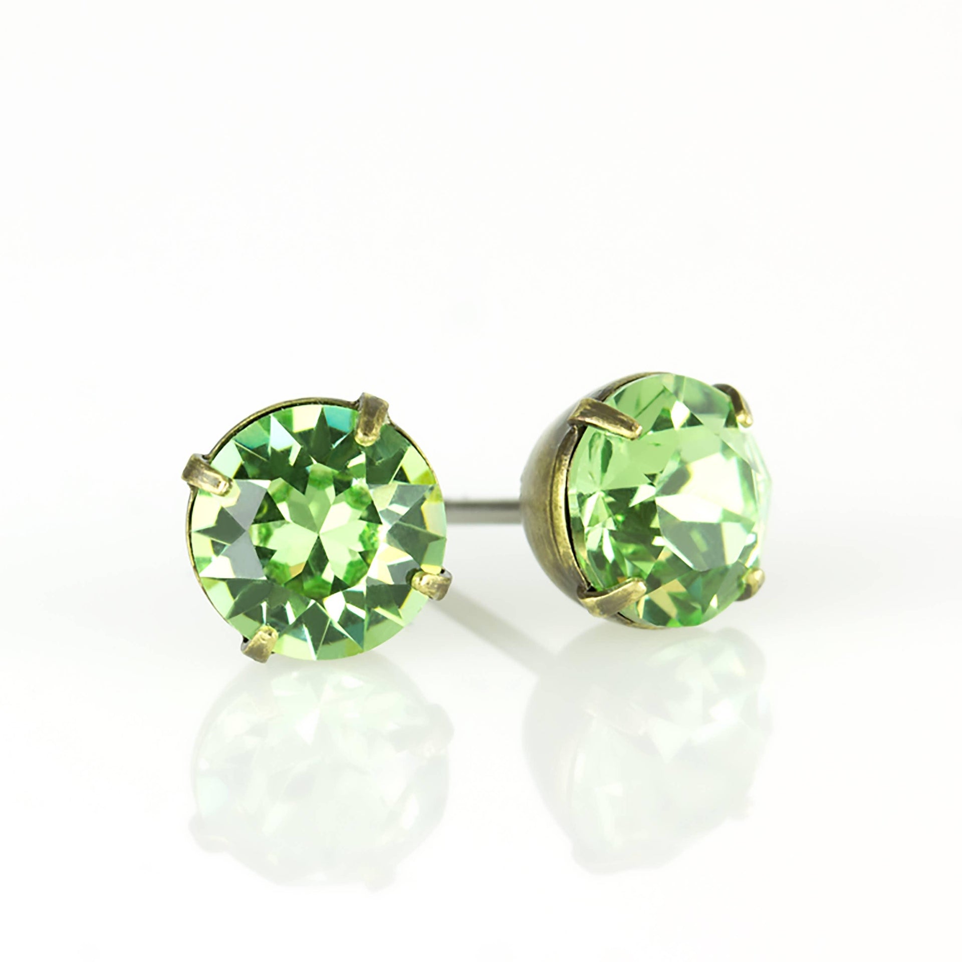 Simple Crystal Stud Earring - Brass - 6mm: Peridot - Sugar River Shoppe