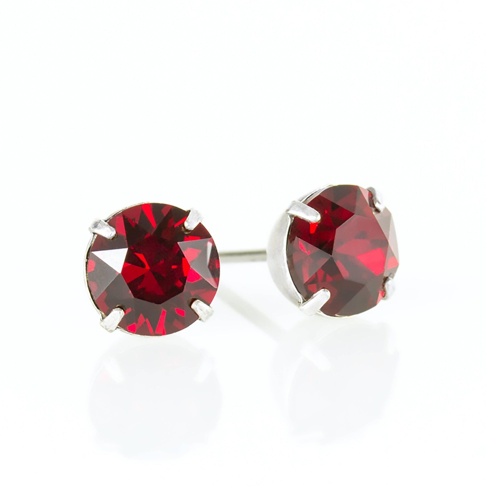 Simple Crystal Stud Earring - Silver - 6mm: Red - Sugar River Shoppe