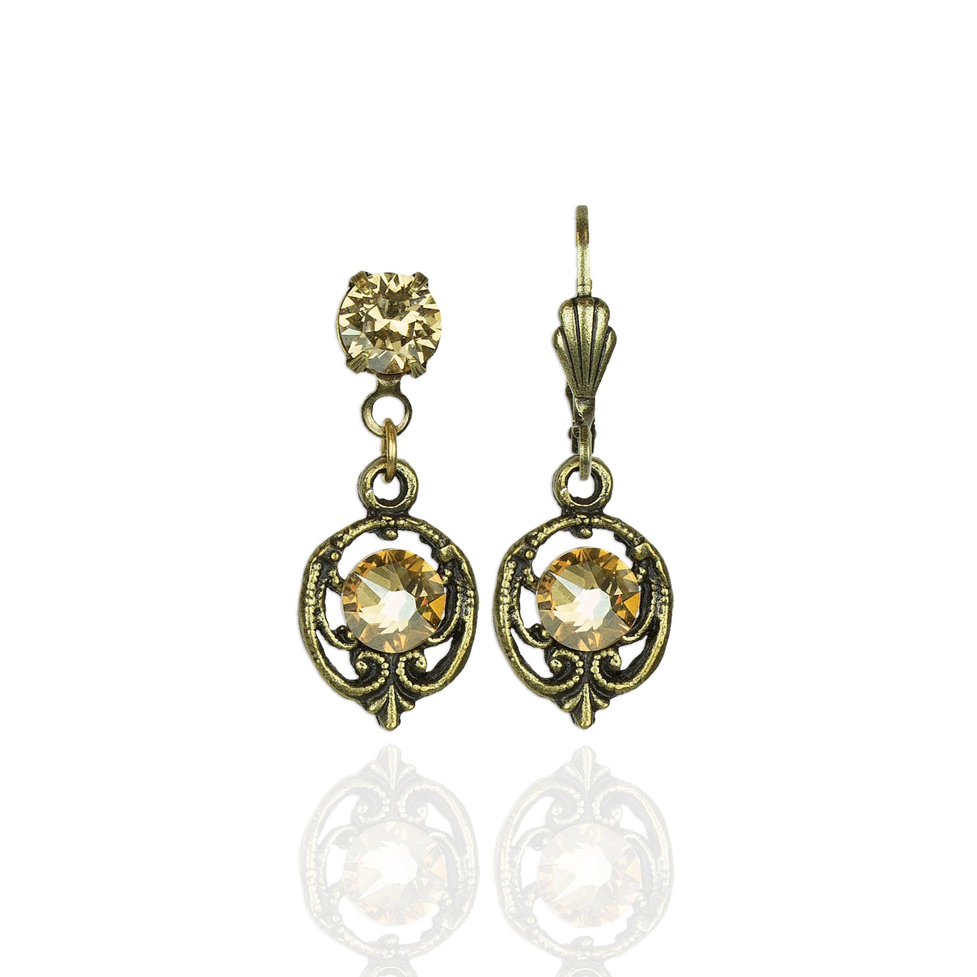 Madeline Crystal Earrings in Brass: Golden Shadow / Leverback - Sugar River Shoppe