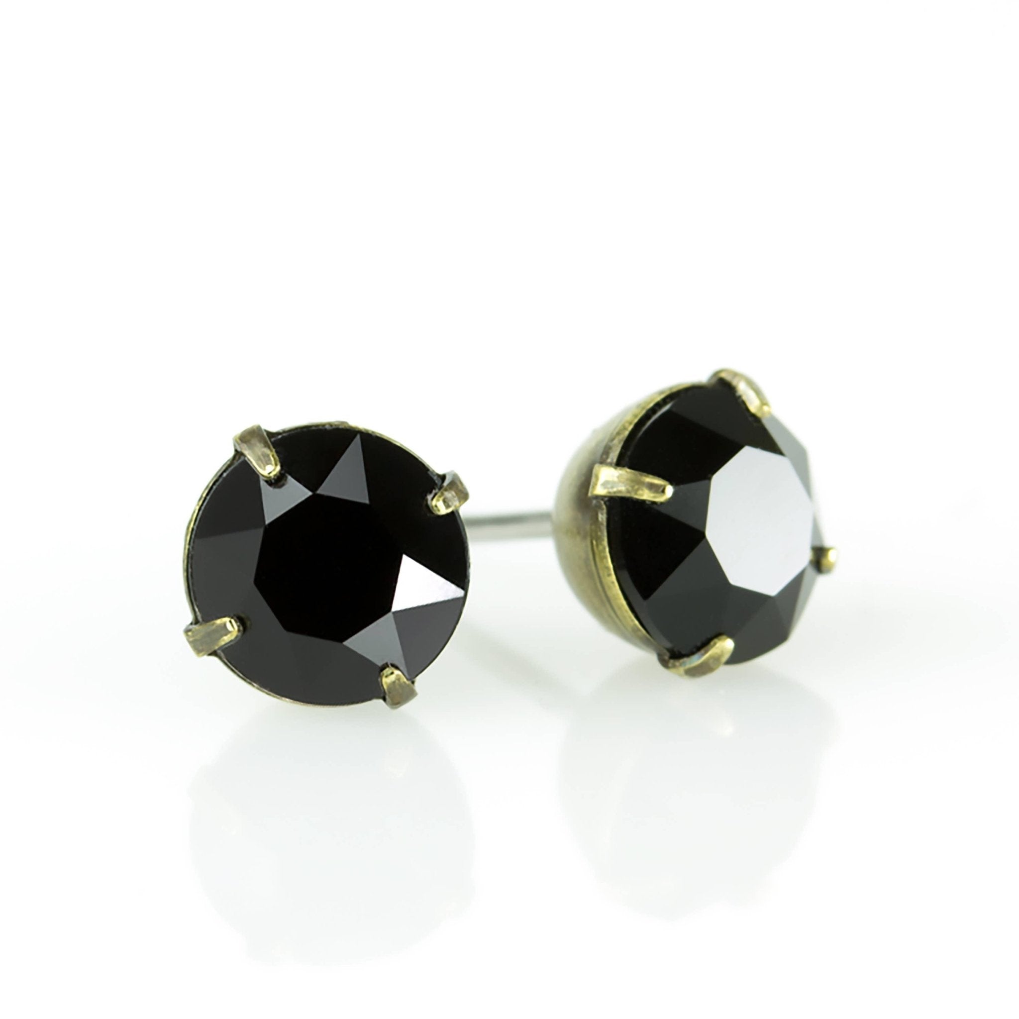 Simple Crystal Stud Earring - Brass - 6mm: Jet Black - Anne Koplik Designs, Inc. - 555582 - Sugar River Shoppe - 