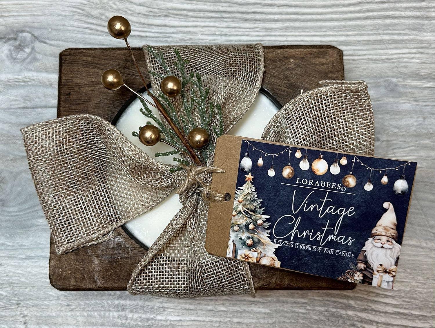 Wood Cheese Mold Candle 8 oz Vintage Christmas: Black wood - Lorabees - 255281917886 - Sugar River Shoppe - 